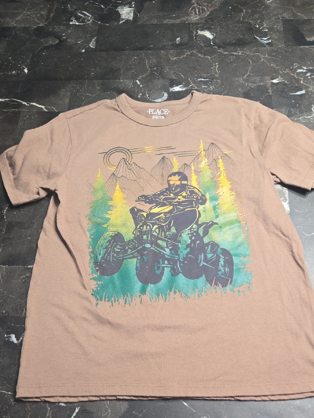 PLACE Brown Short-Sleeve ATV Graphic Tee with Green & Yellow Accent